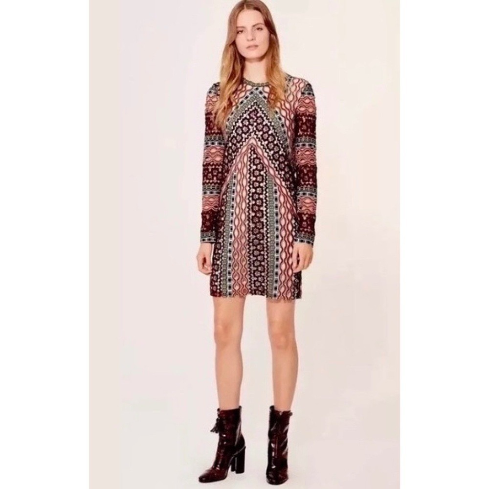 TORY BURCH Beauvoir Guipure Lace Embroidered Crochet Dress Shift Romantic Size 2